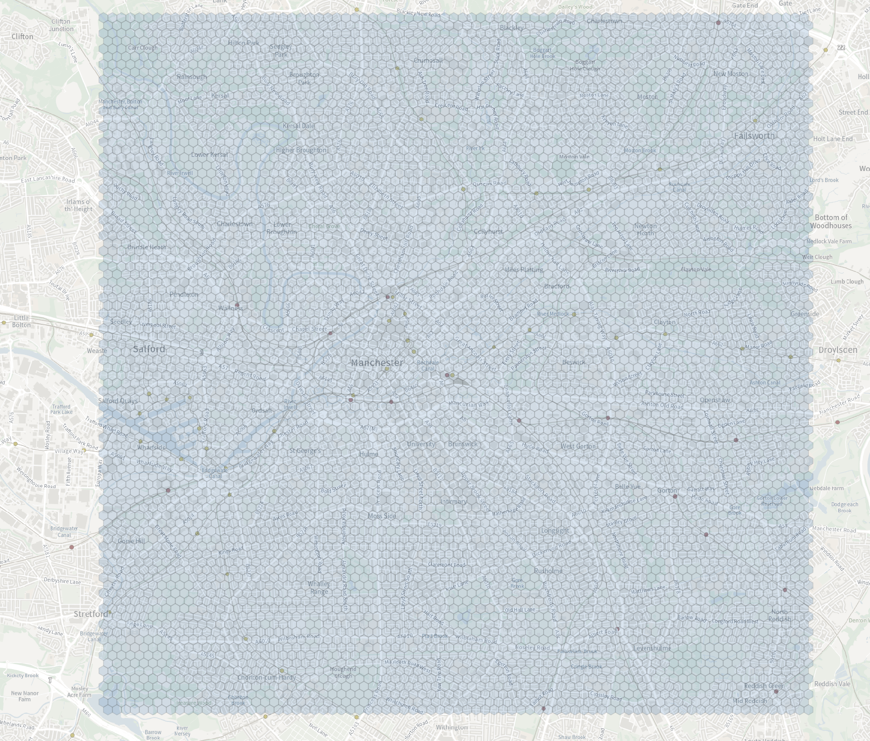Hex grid over Manchester